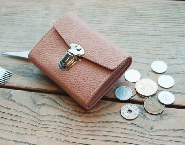 【最新作】柔らかい高級革使用　可愛い　オシャレな　ピンク　ミニウォレット　財布　トゴ革　コンパクト　小物入れ