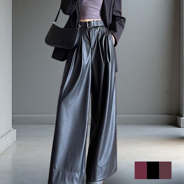 フェイクレザーワイドパンツ【3col】　0545