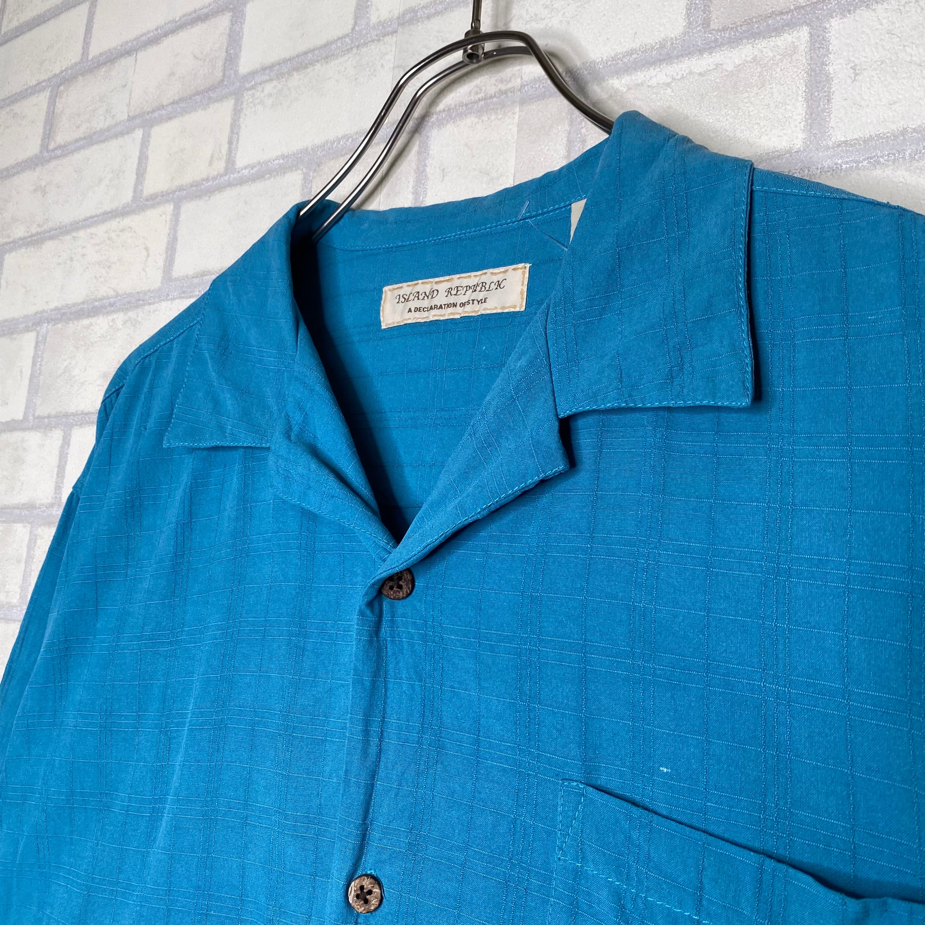 ISLAND REPUBLIC 半袖シルクシャツ L シルク100% 開襟シャツ オープン  