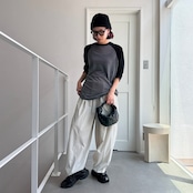 シアーラグランルーズロンTee/ブラック×チャコール