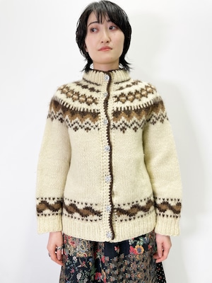 Vintage Hand Knit Wool Cardigan Made In Iceland