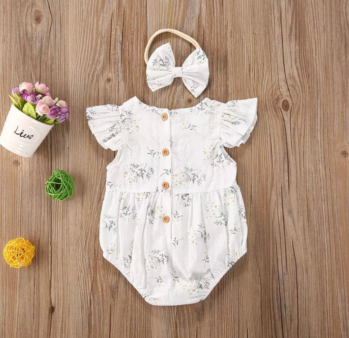 フリルフラワーロンパース、ヘッドバンドセット》》》》ベビー ロンパース 海外子供服 プチプラ