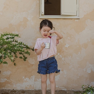 夏フリルデニムショートパンツ