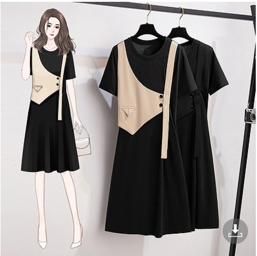 【大きいサイズL-4XL】【春夏新作】ファッション/人気ワンピース♪ブラック/アンズ2色展開◆#secmtf-231827