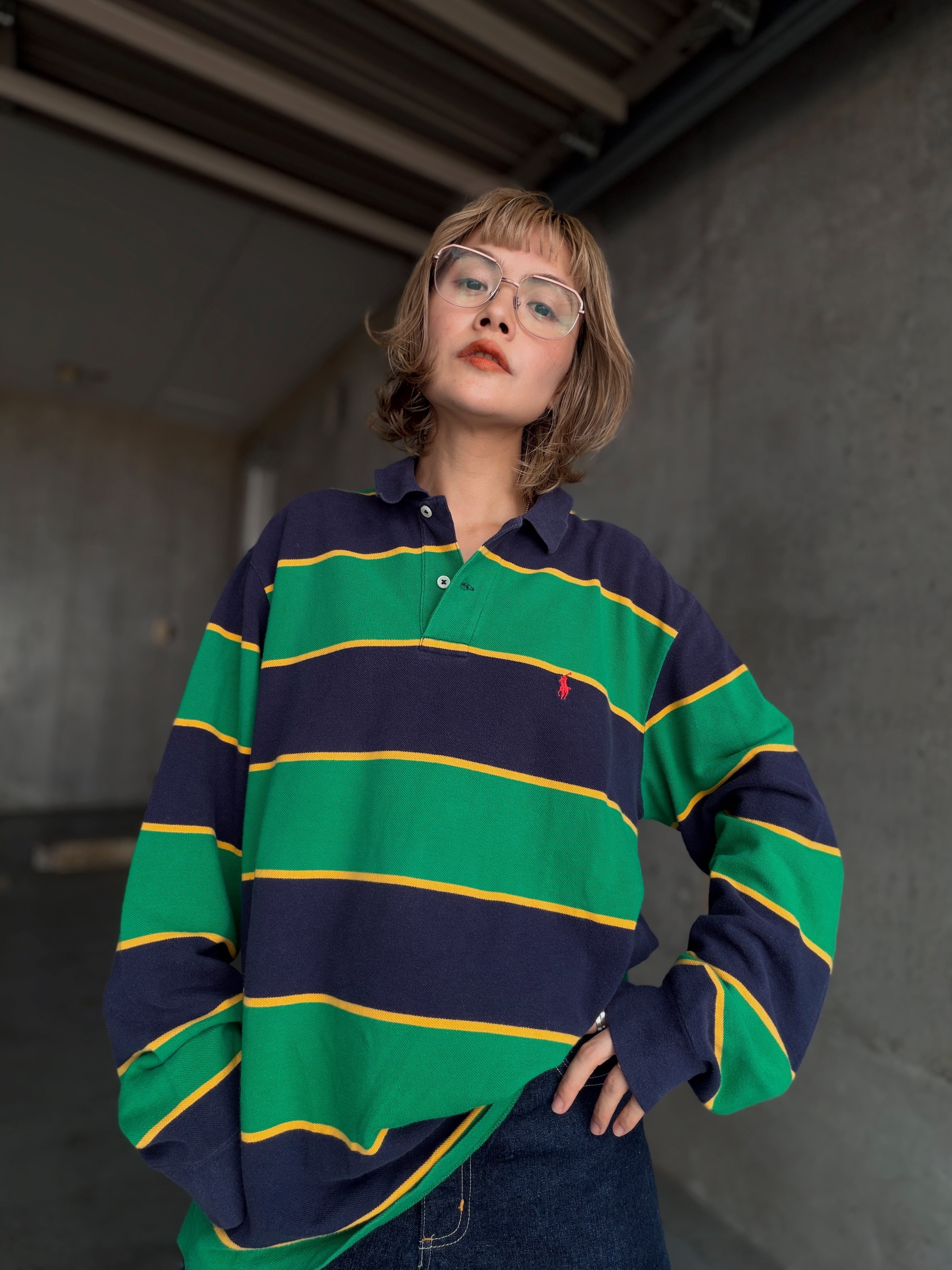(SH1461)Polo Ralph Lauren border long polo shirt