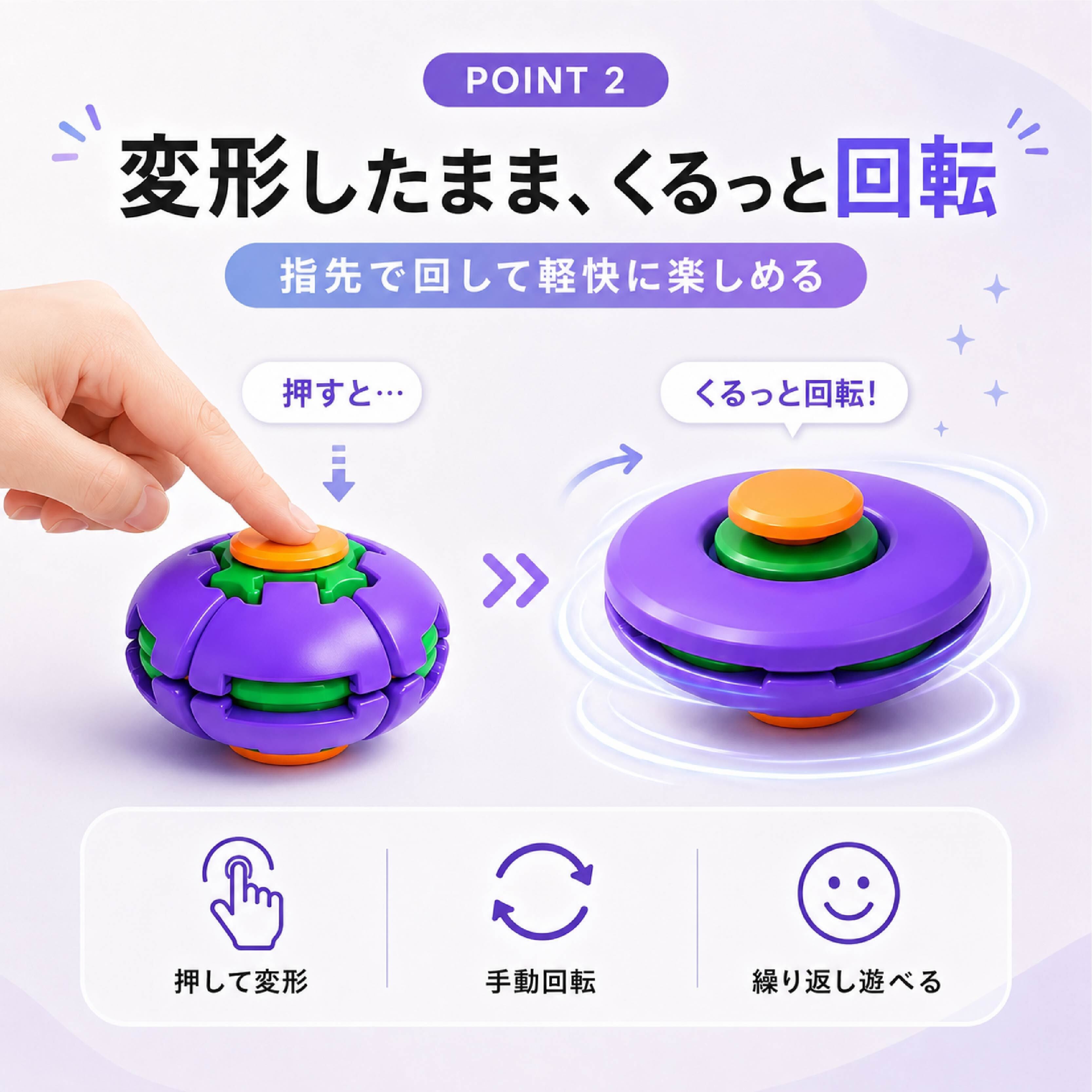 HY 650 . 変形スピンボール フィジェットトイ 押して変形 手動回転 DIY