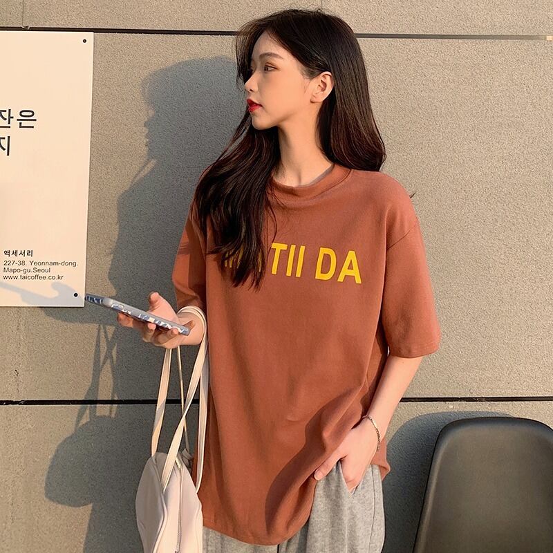 Tシャツ シャツ スプリングサマーレッドルーズ薄手プリント 春物 夏物 YY-ファッション6656526323