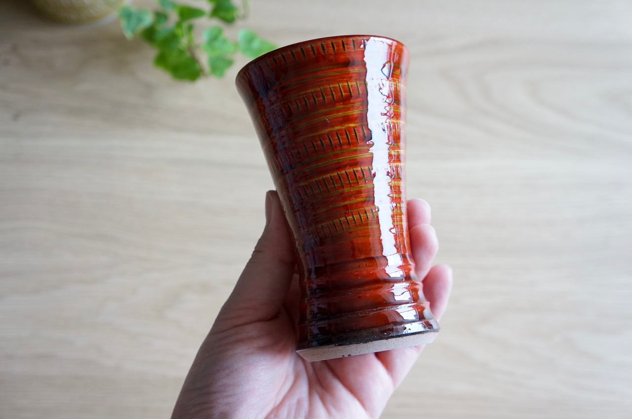 小石原焼　マルワ窯　タンブラー　紅彩　③　[3-349]