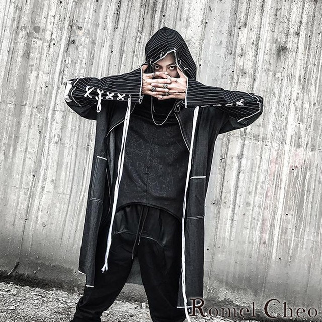 Romelcheo ストリートジャケット ロング丈 ミドル丈 長袖 ビッグシルエット ライトアウター モード系 カジュアル ストリート パンク ロック 韓国 原宿系 ロメルチェオ Romelcheo