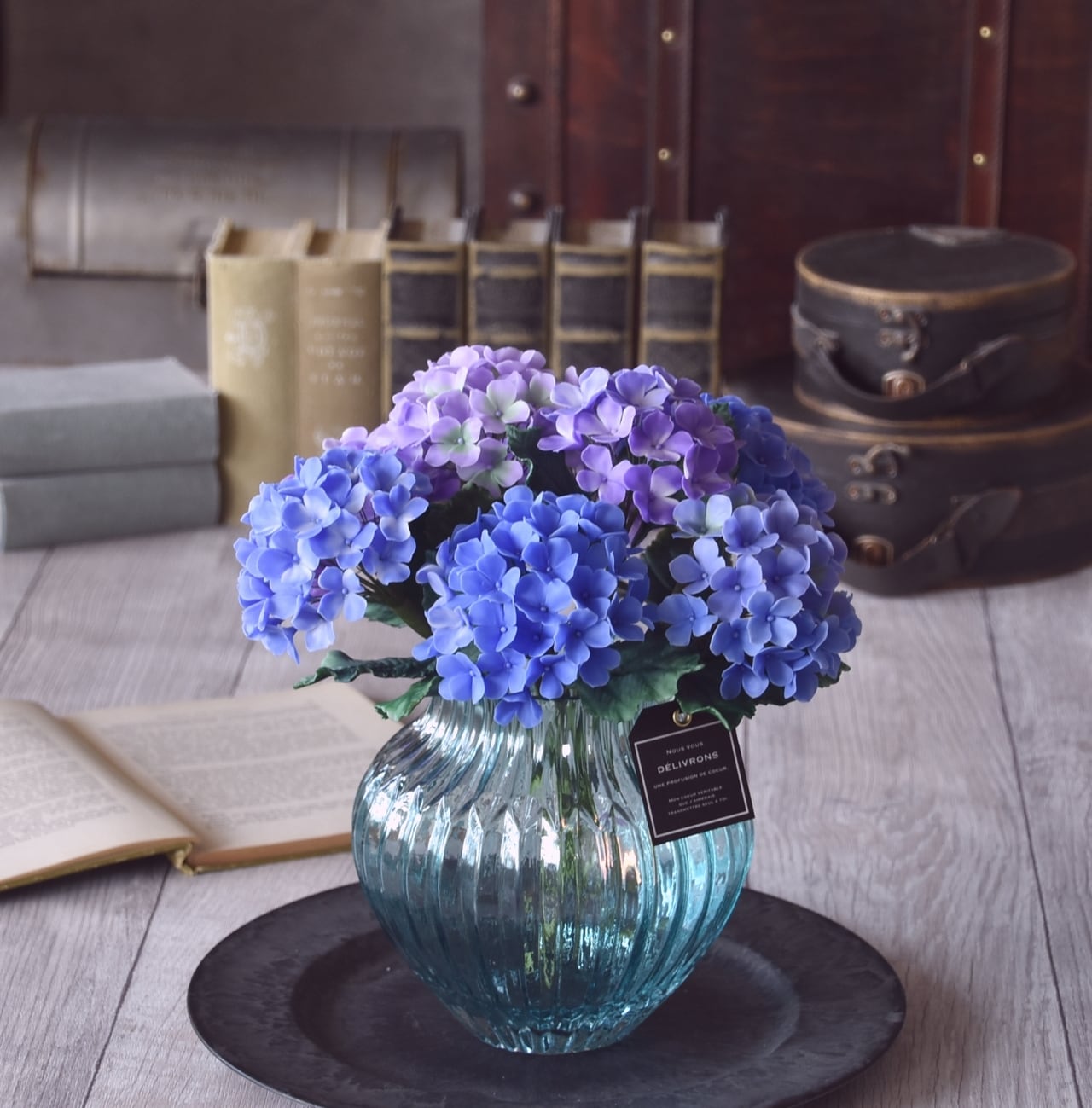 ◇粘土のお花◇ 紫陽花 ブルー＆パープル パンプキンベース…A801