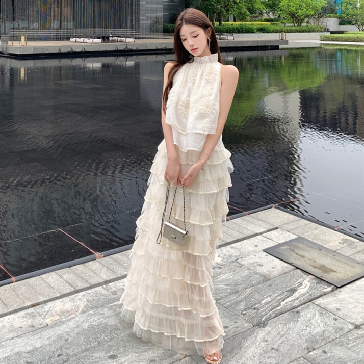 【set】刺繍ノースリーブトップス×スカートセット M31258