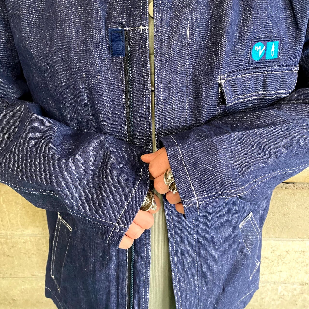 80年代 GUY LEROY 企業ロゴ刺繍 デニム ユーロワークジャケット メンズ