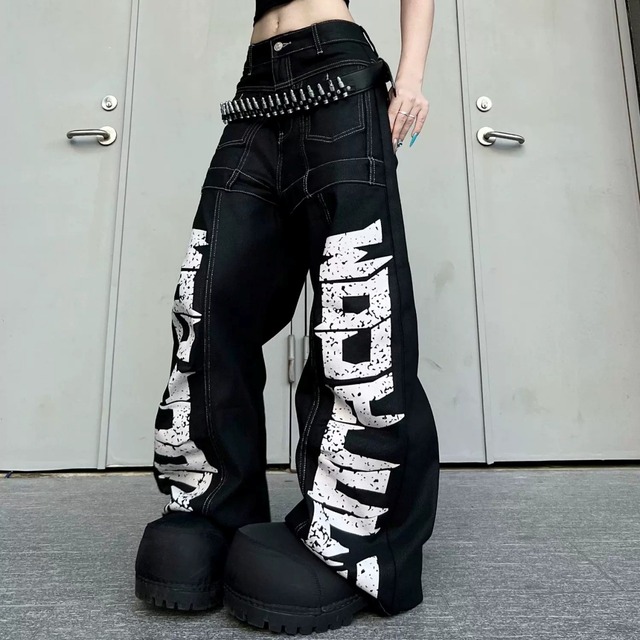 グランジビッグロゴパネルラインワイドデニムパンツ 1col R02912
