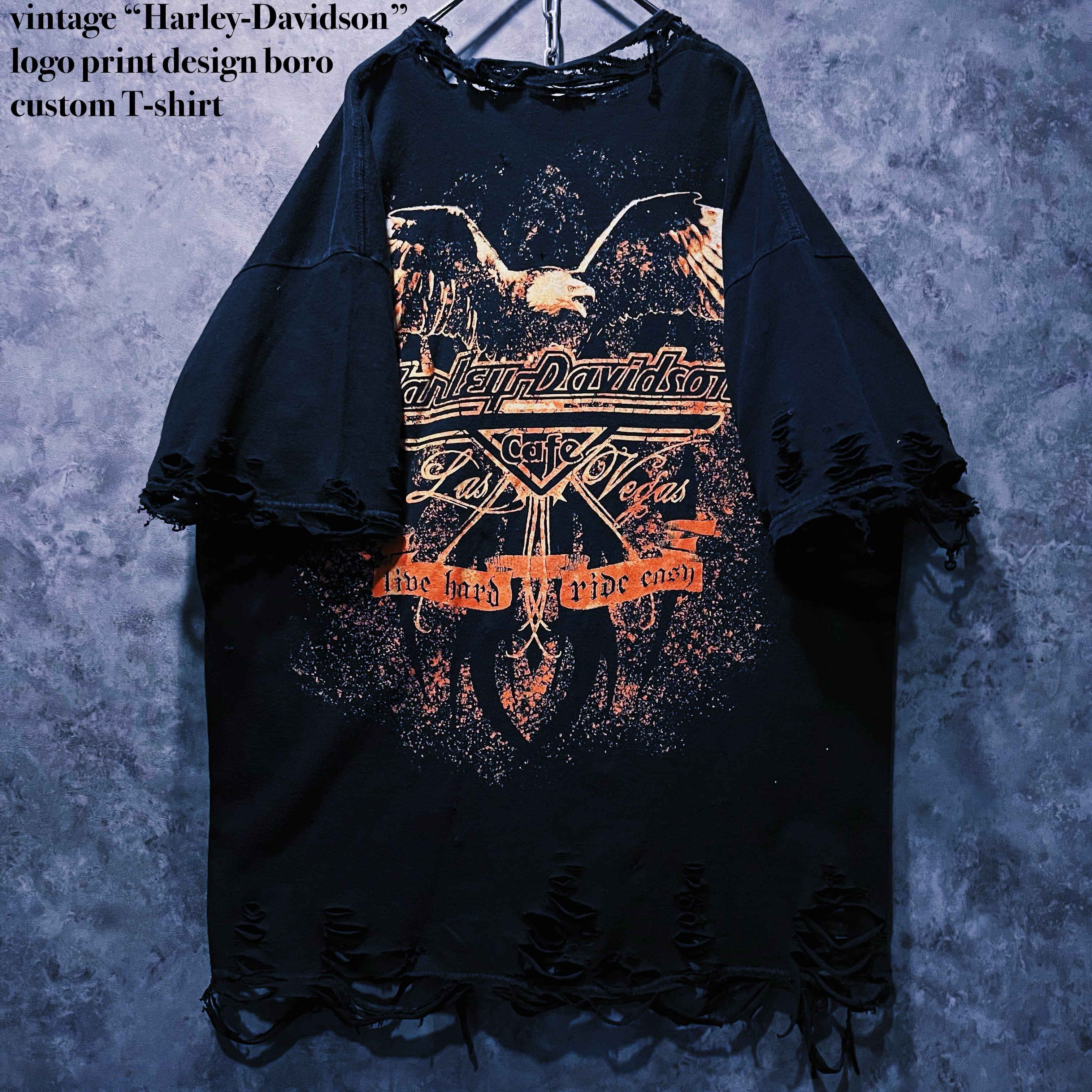 【doppio】vintage “Harley-Davidson” logo print design boro custom T-shirt