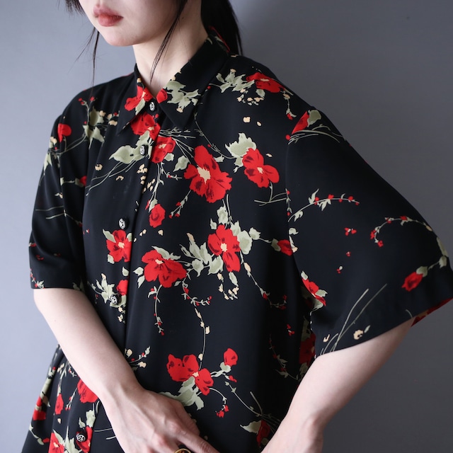 beautiful flower pattern and good button design h/s shirt