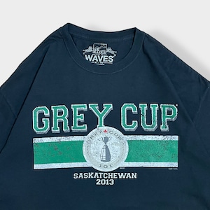 【WAVES】GREY CUP カナダ アメフト プリント ロゴ Tシャツ ヴィンテージ 加工 半袖 黒 X-LARGE ビッグサイズ サスカチュワン us古着