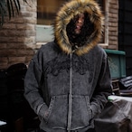 METAL LOGO WASHED FUR ZIP HOODIE