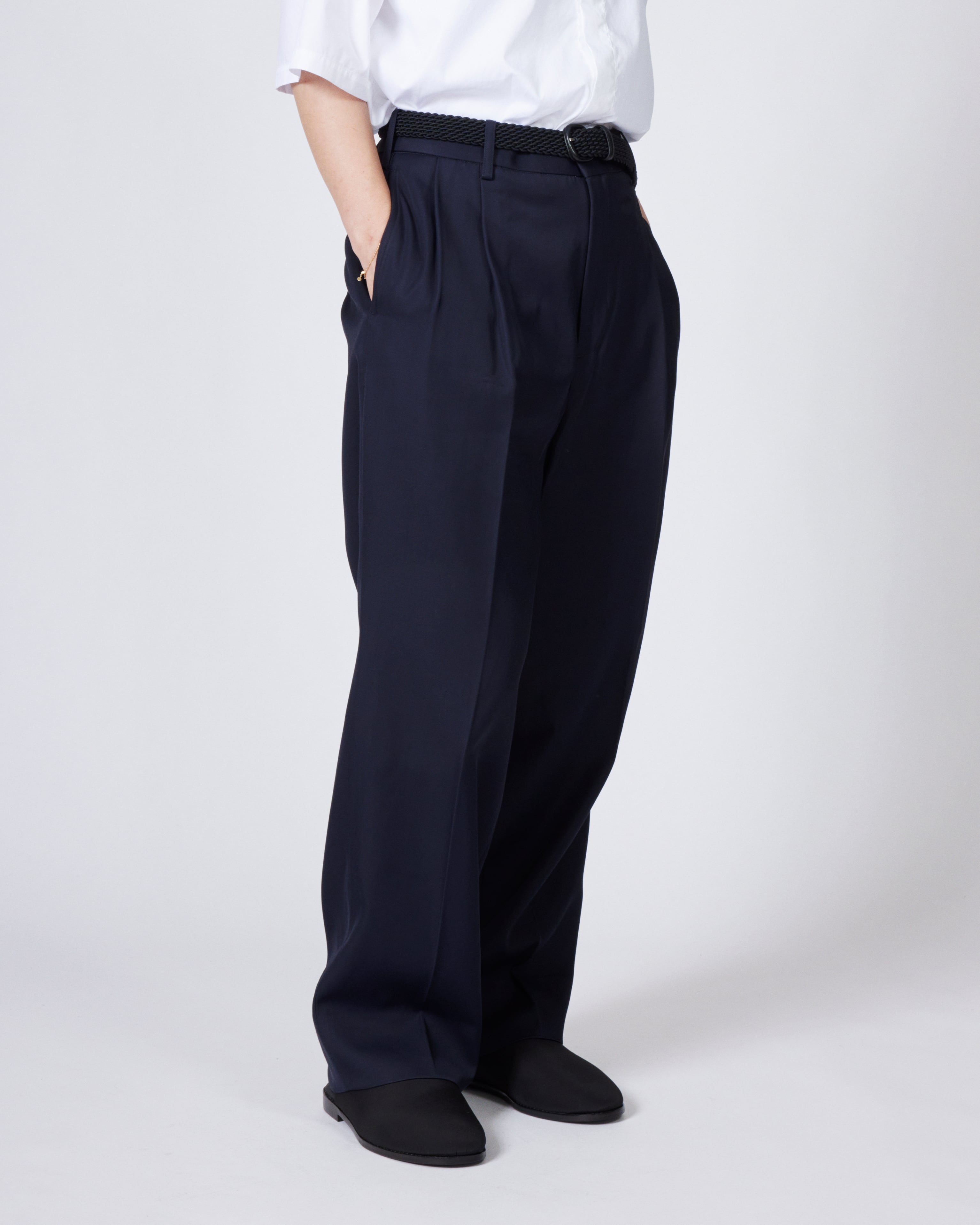 everyone two tuck wide twill trouser (NAVY) | everyone