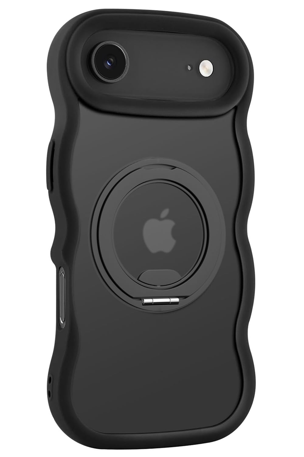 【360°回転スタンド・全方位エアークッション・MagSafe対応】 for iPhone Air 用 ケース ウェーブ 韓国 半透明 マット いphone17Air ケース 米軍MIL規格 全方位ガード 耐衝撃 指紋防止 TPUソフト側面 アイフォン アイホン おしゃれ 可愛い SL360 (iPhone17Air 黒)
