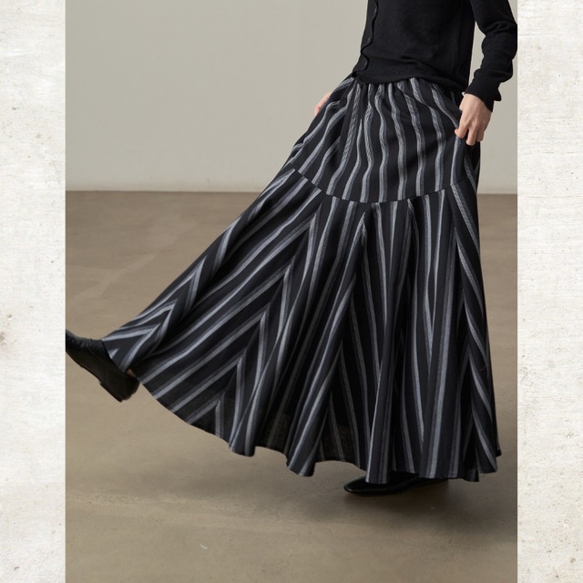 Stripe Pattern Long Flare Skirt　H0408