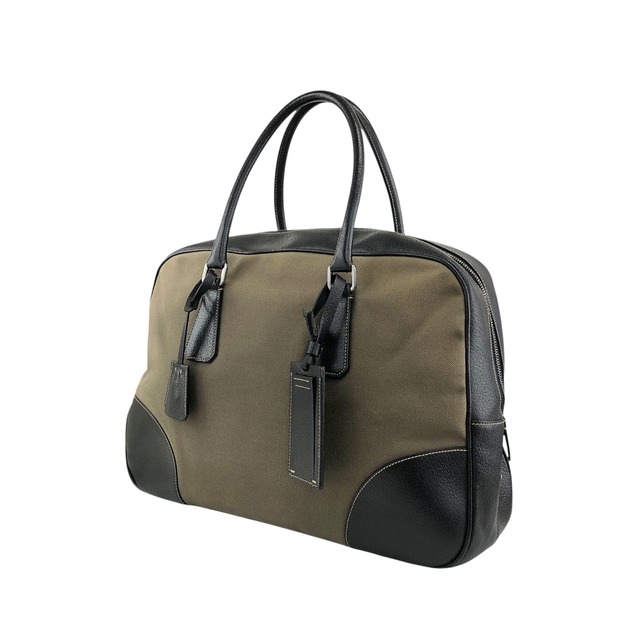 PRADA プラダ ハンドバッグ ブラック×ベージュ コンビ レザー×キャンバス ボストンバッグ vintage ヴィンテージ オールド 7dekxx