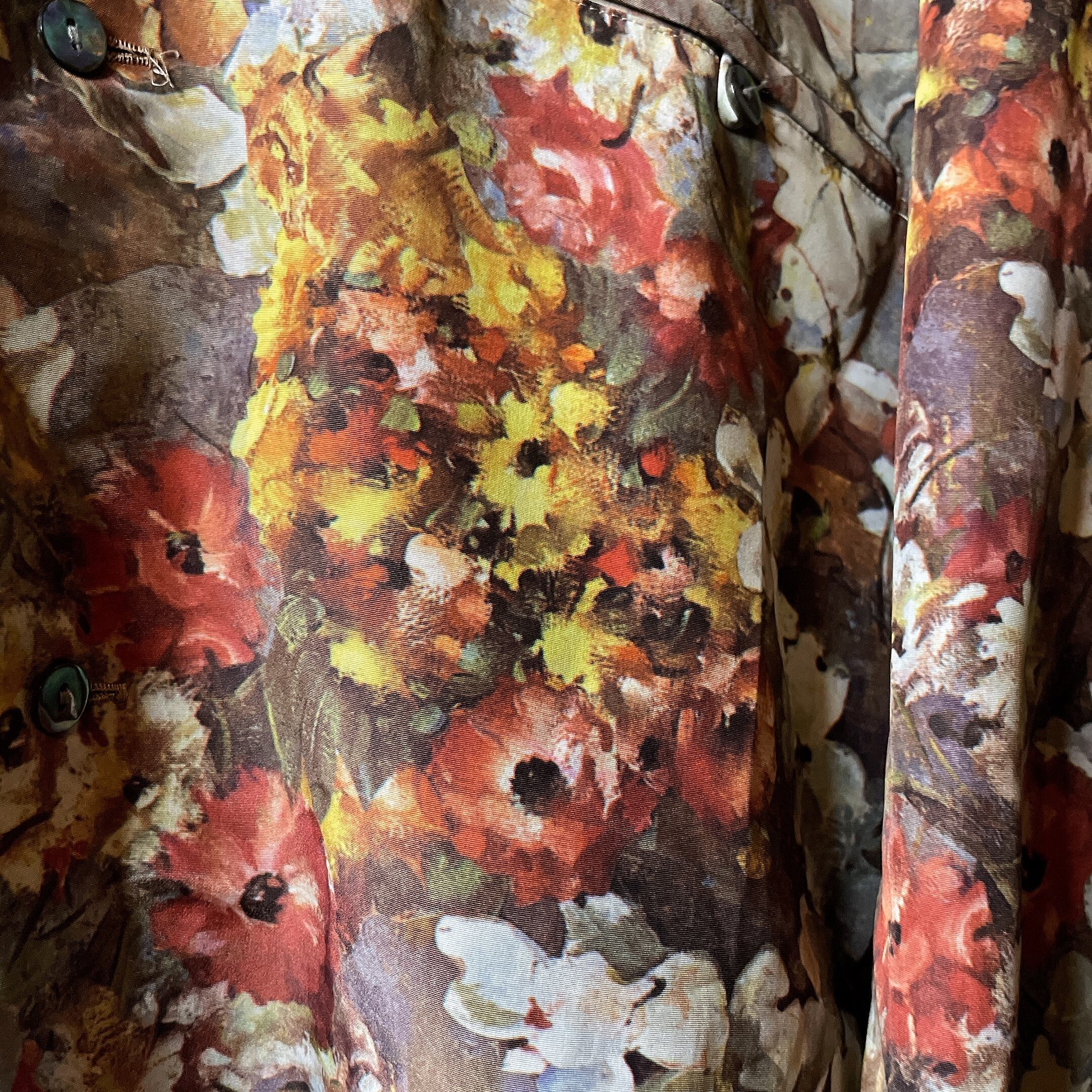 Botanical rétro flower full pattern open callar shirt