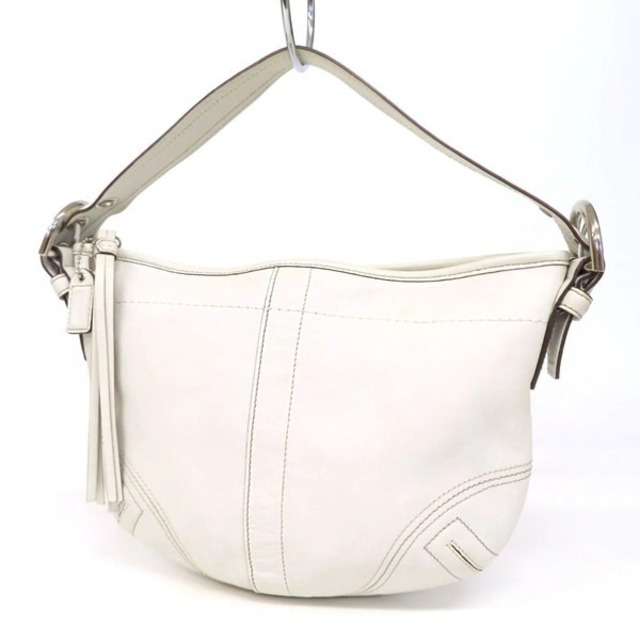 【美品】 COACH コーチ ソーホー ワンショルダーバッグ ハンドバッグ オールレザー ハーフムーン タッセル 白 ホワイト