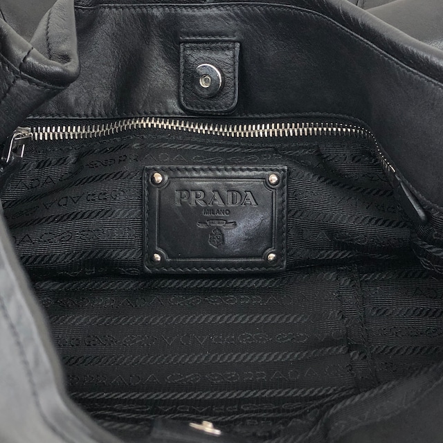 PRADA プラダ ハンドバッグ ブラック ロゴ レザー サイドポケット vintage ヴィンテージ オールド ab8g6p