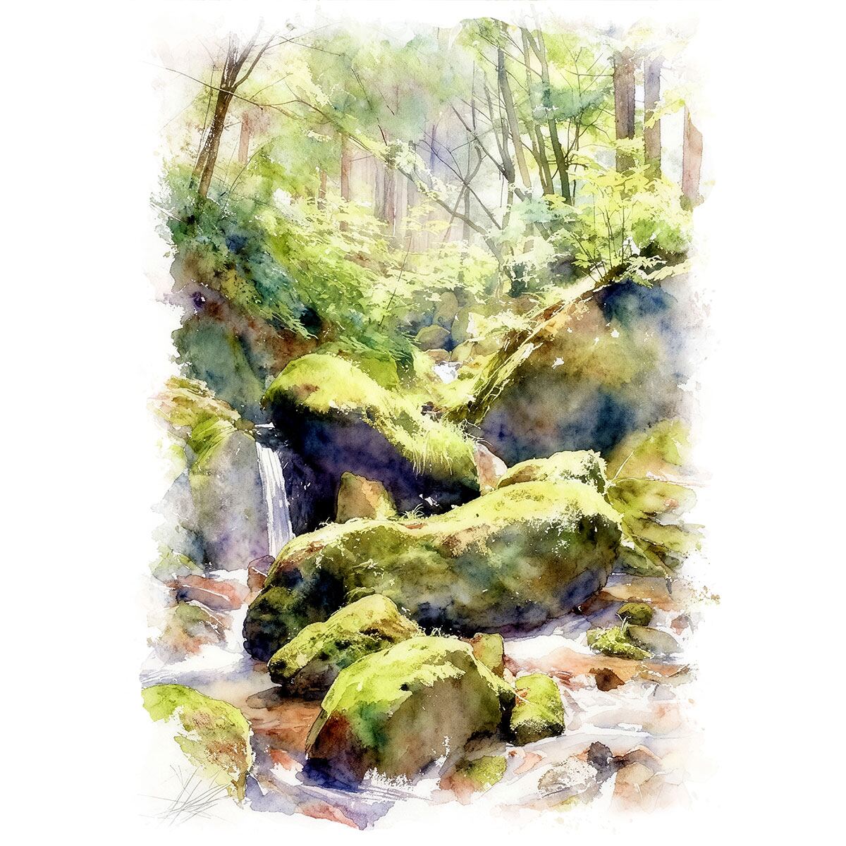 絵画(風景画) 日本 東京都 奥多摩の川 インテリアアート額付き 水彩画・油絵調 WAT1205