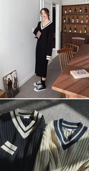 Vネックニットワンピ　AJ1079-2992