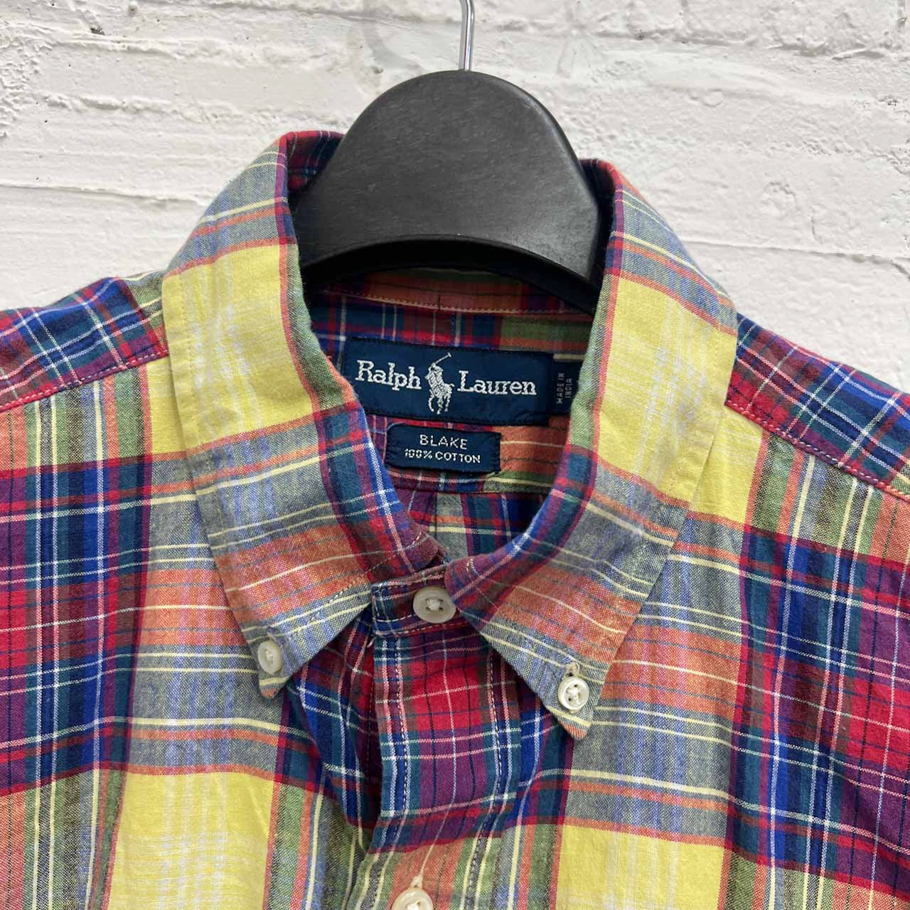 90s Ralph Lauren ラルフローレン BLAKE マドラスチェック BD ボタンダウン 半袖シャツ M/マルチ メンズ ビンテージ