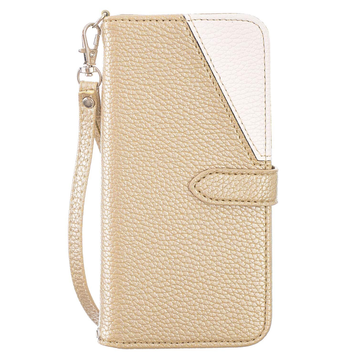 case for 電話カバーiPhone 16 plus ケース 手帳型かわいい可愛いストラップ付き スタンド機能付き 財布型 マグネット付き カード収納 耐衝撃 全面保護 (A2-ゴールド, iPhone16 Plusに対応する)