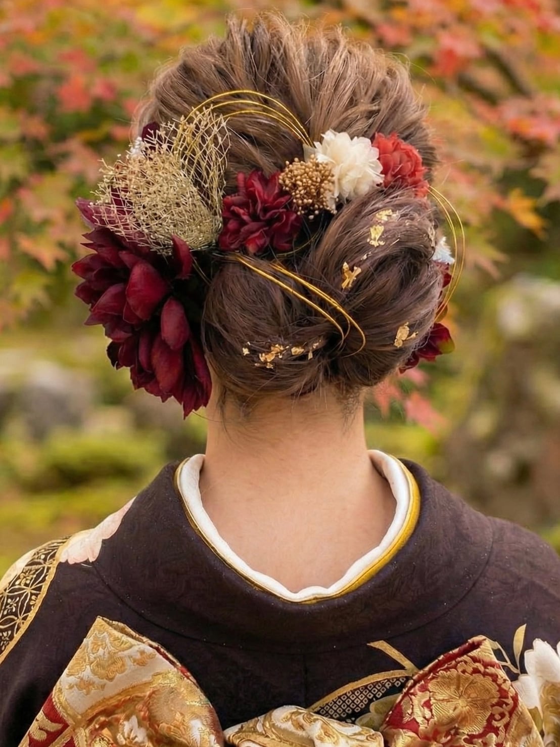和装髪飾り　ダークワインレッドえんじ色ツインテール成人式　卒業式袴着物振袖結婚式 028cc3cbee4e604ad983254e41b894