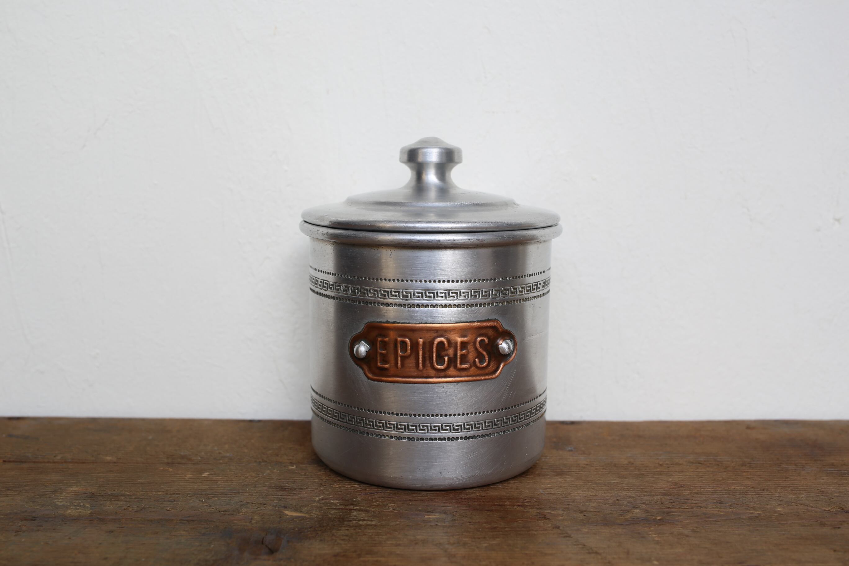 フランス アンティーク ヴィンテージ アルミ製 キャニスター 「 EPICES 」