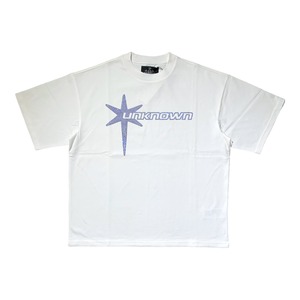 【UNKNOWN LONDON】OFF WHITE TONAL STAR UNKNOWN LOGO RHINESTONE SS TEE