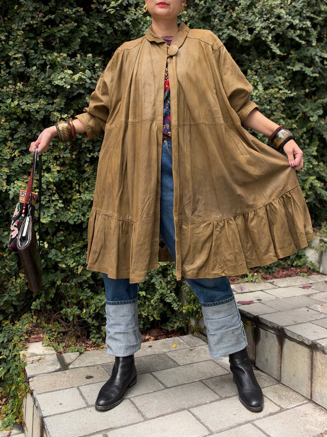 80s Euro brown leather Coat