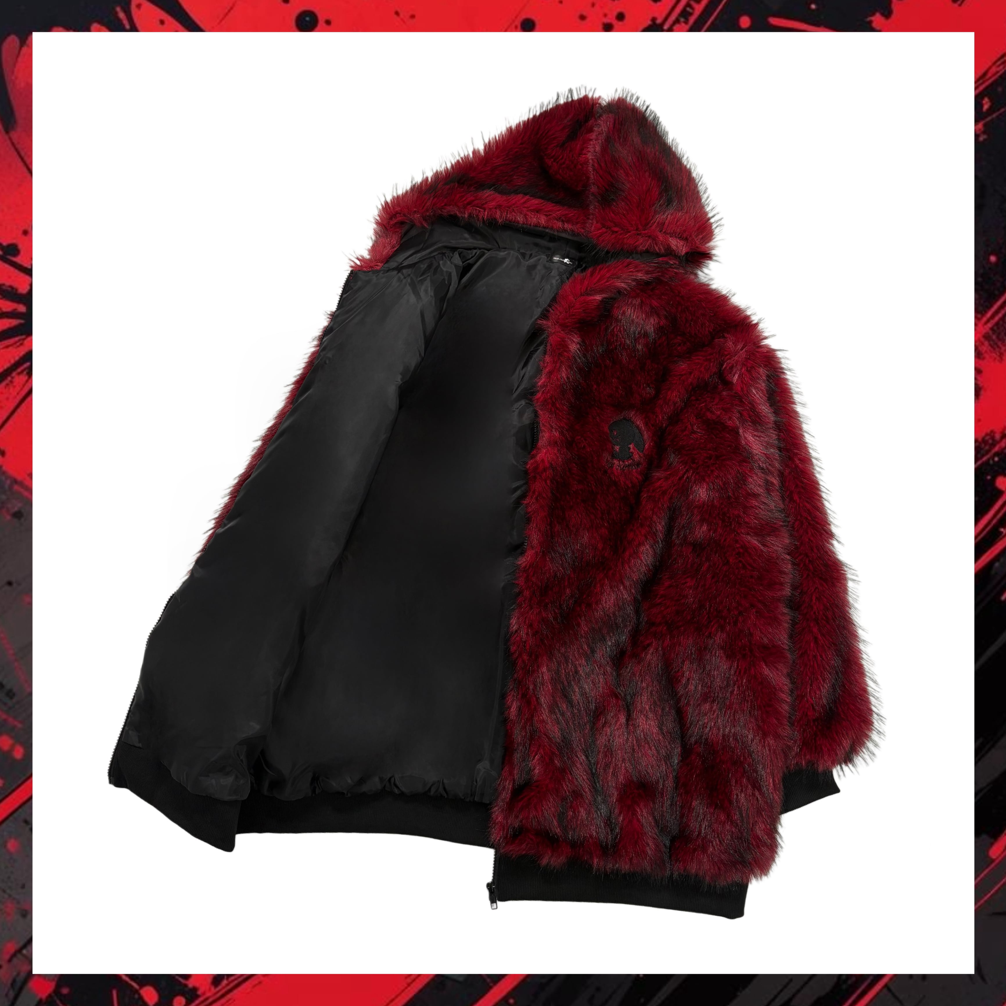 Nier Clothing ニーア 超ふわもこ ファーコート オフショル 赤 黒 先着39点早い者勝ち半額新作セール》超ふわもこOVERSIZE BLOOD SHADOW