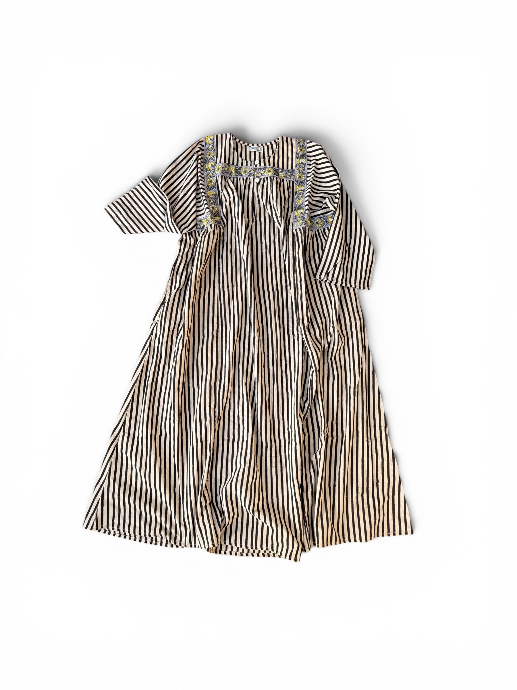 saruche Taped Border Kaftan Dress Black Stripe