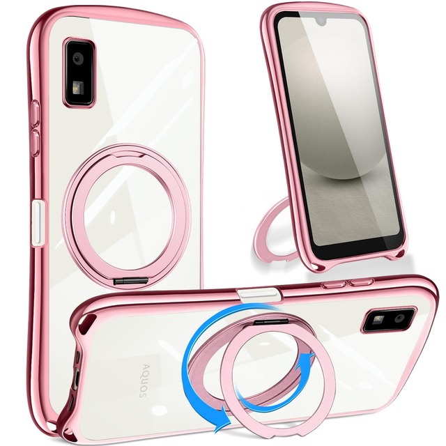 対応 AQUOS Wish3 ケース リング付き クリア SH-53D A302SH アクオス Wish3 スマホケース ローズゴールド