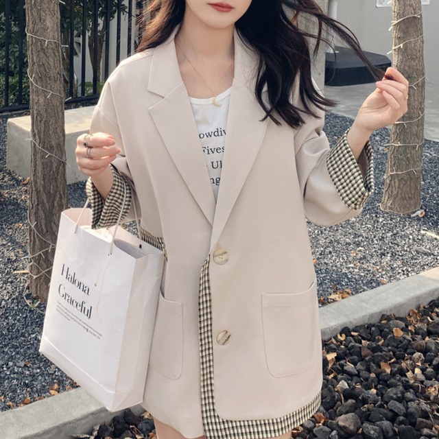 チェック柄デザインジャケット　m0012