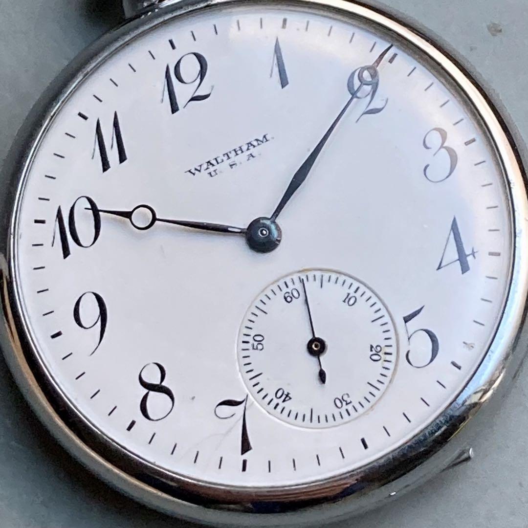 動作品】ウォルサム アンティーク 懐中時計 手巻き シルバー オープン