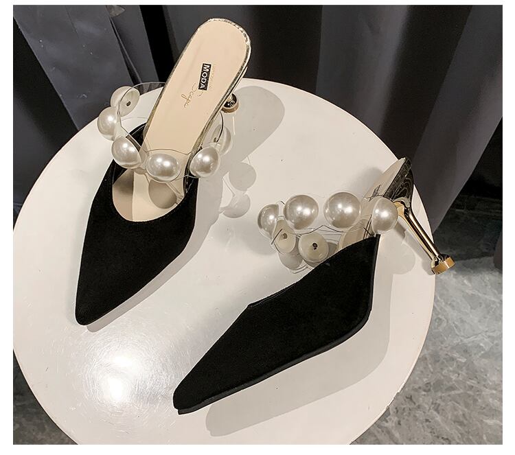 パールストラップ ポインテッドトゥ サンダル ミュール ミュールサンダル ビジュー 8cmヒール ピンヒール スエード ふわふわ パール チュール シフォン かわいい 大人可愛い きれいめ 大人 上品 お洒落 エレガント きちんと感 キュート ガーリー 女っぽ 個性的 春 夏 冠婚葬祭 パールストラップ ポインテッドトゥ サンダル ミュール ミュール