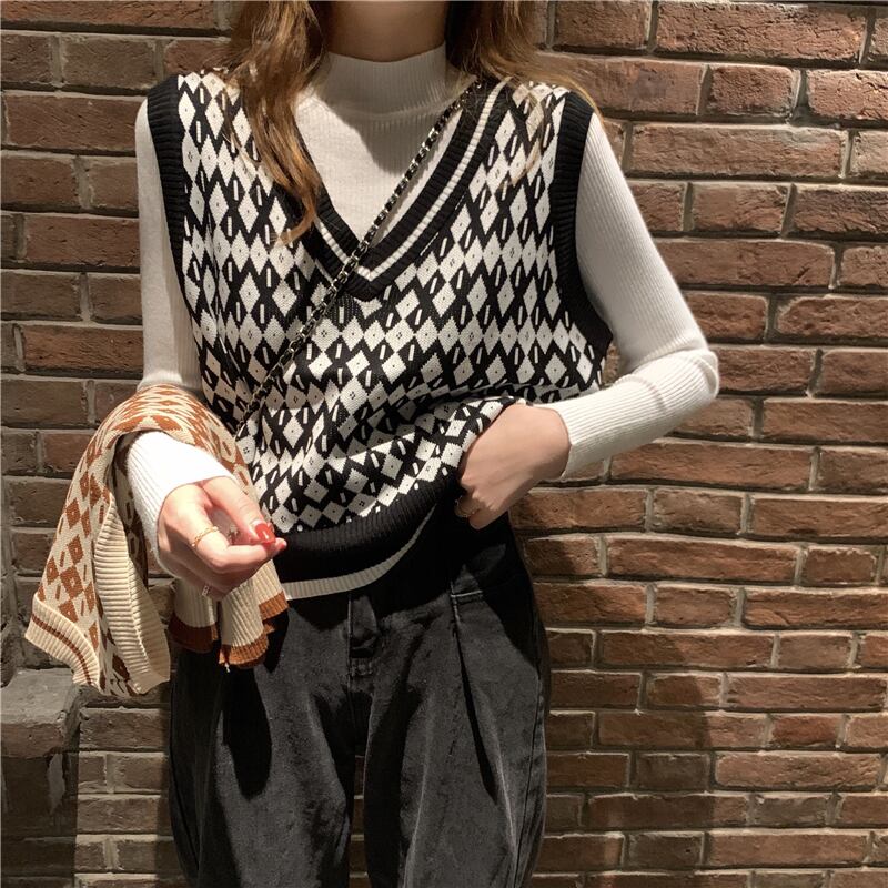 ニットスプリングオータムルーズノースリーブクロップドトップス 春物 秋物 1号婦人94845525485