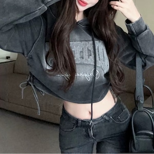 washed cropped hoodie la2192