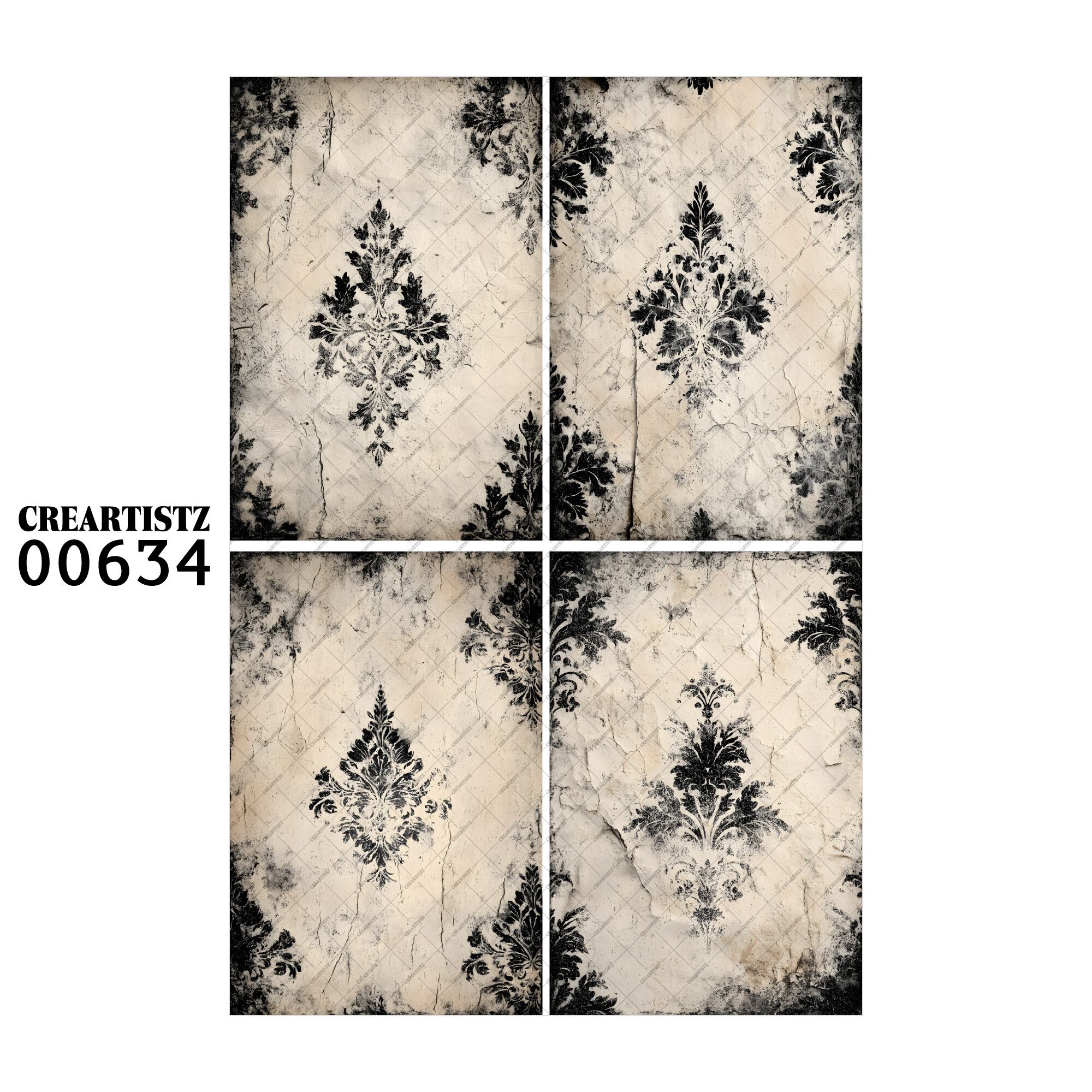 00634 背景 コラージュ素材 オリジナル 12枚セット (4種類×3枚) ペーパー/ステッカー CREARTISTZ