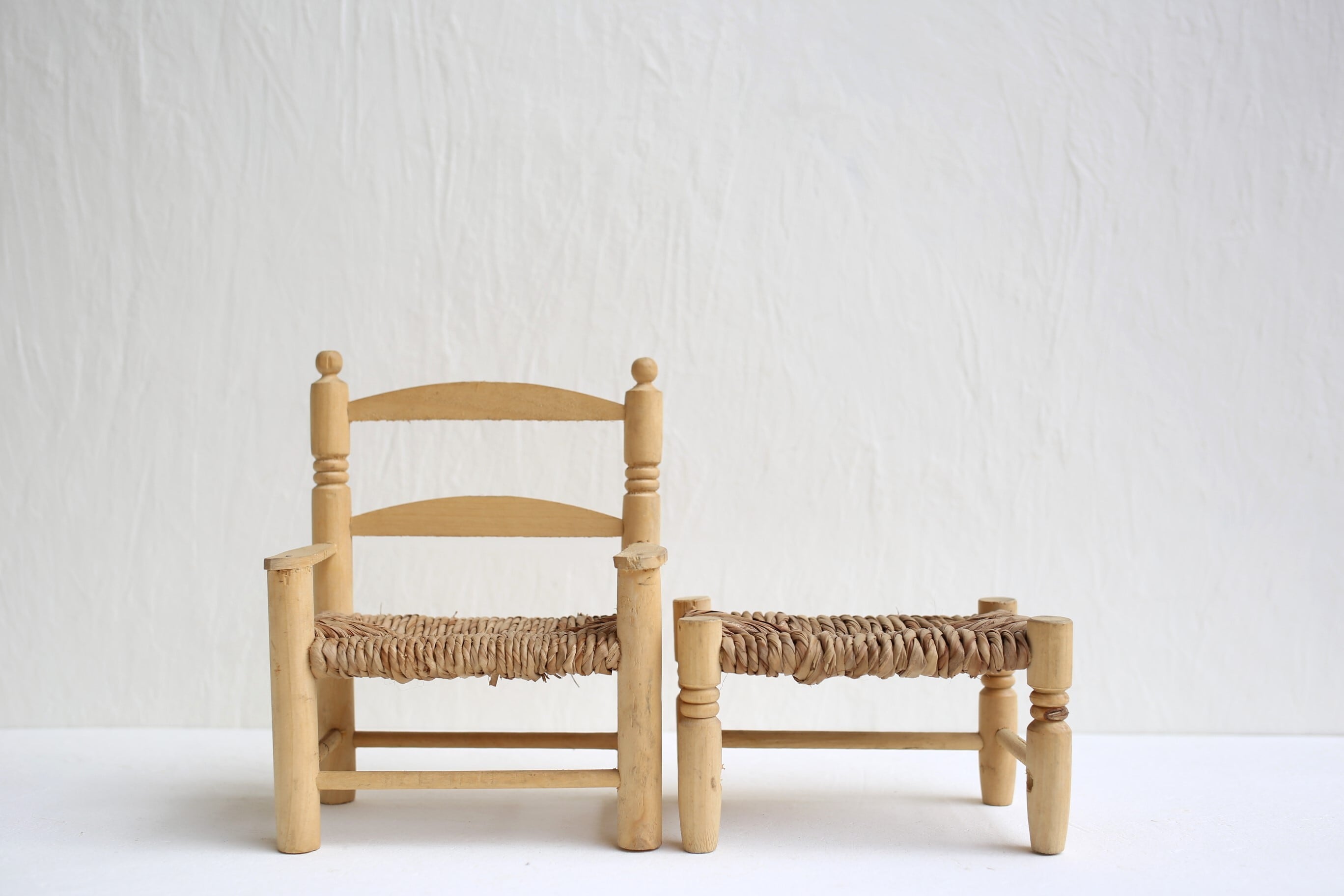 フランス アンティーク ヴィンテージ 木製 ミニチュア ドールチェア 椅子 2点セット 大 N-05433g