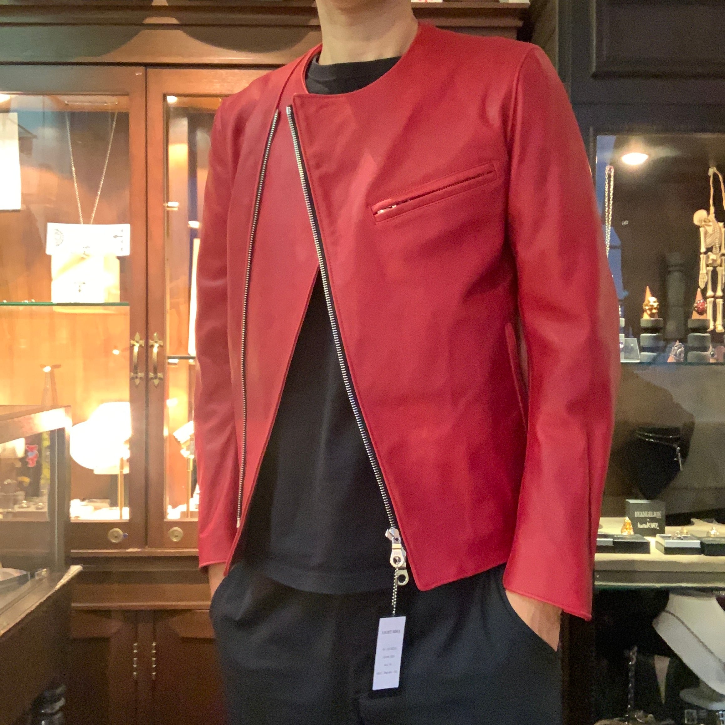 Licht Adel LW-JKT02 Collarless Double Jacket Red leather riders