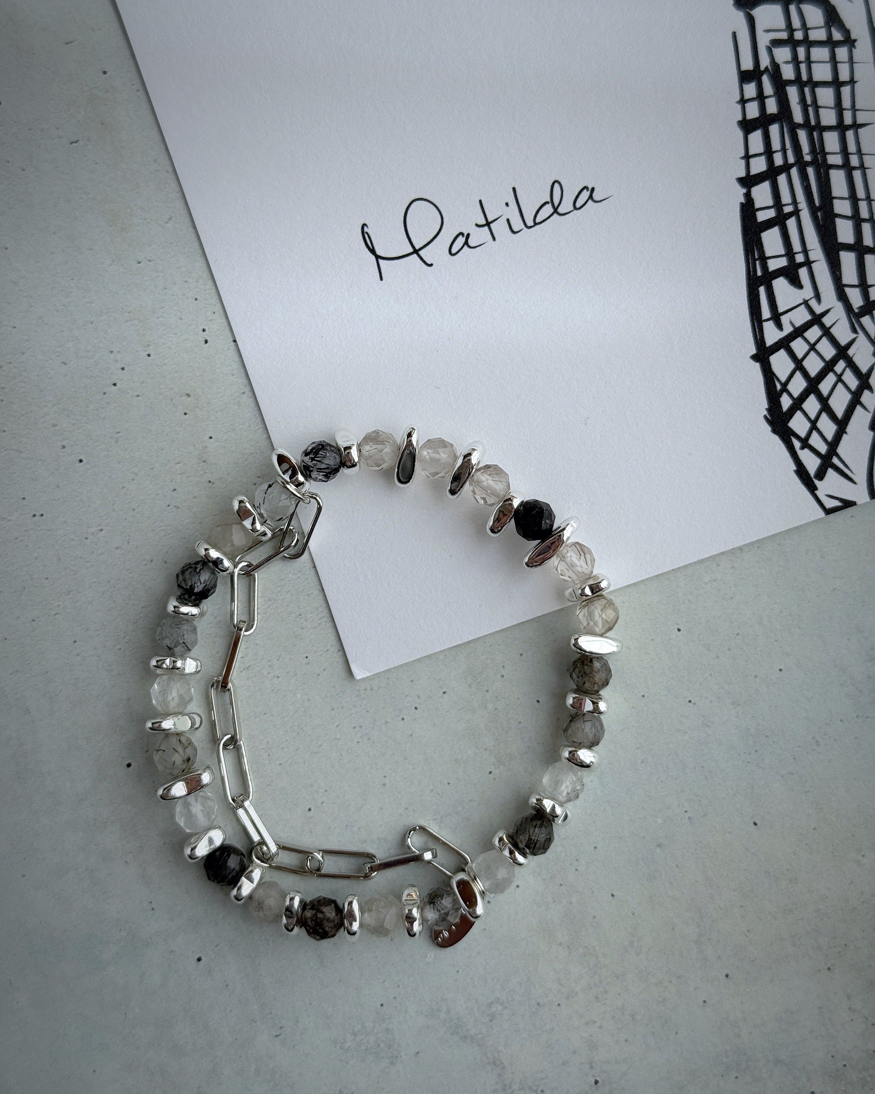 Chain & stone bracelet(ブラックトルマリンインクォーツ)