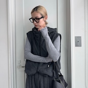 Wzipフリースフーディーvest/チャコール