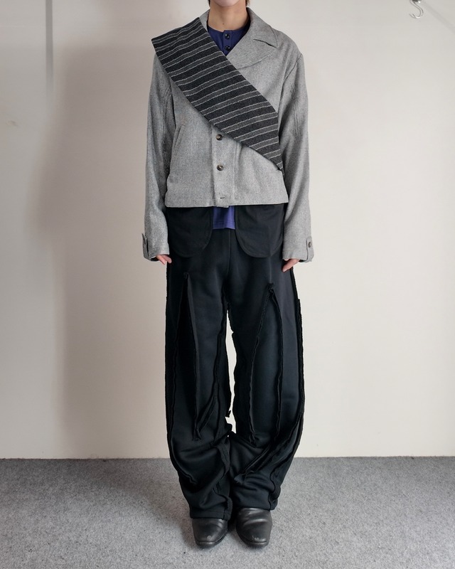 【26/AW STRONGTHE】GREY / SBAI TAILORED BIKER JACKET WITH DETACHABLE SASH SCARF